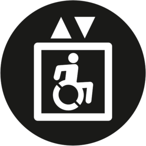 Symbol: Aufzug mit Rollstuhl nutzbar